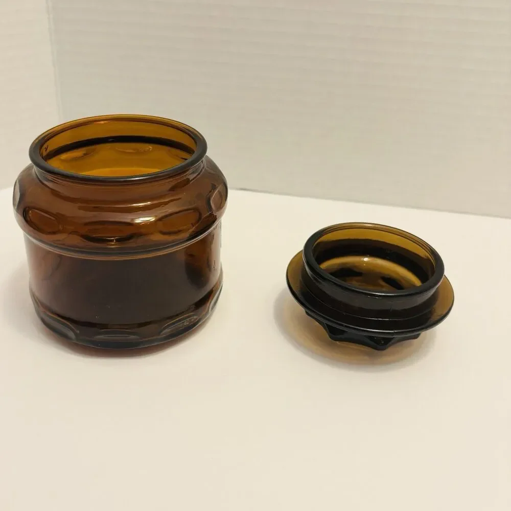 Vintage Amber Brown Apothecary Decor Glass Jar Storage Small Canister 4”